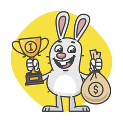 Bunny Holding Cup and Bag of Money