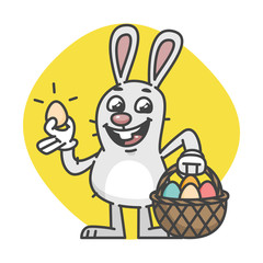 Easter Bunny Holds Egg and Basket With Eggs