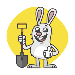 Rabbit Shows Thumb Up and Holds Shovel