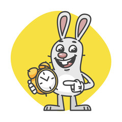 Rabbit Smiling Indicates on Alarm Clock