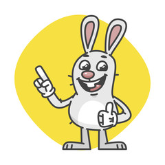 Rabbit Smiling Showing Thumbs Up and Pointing