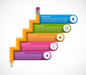 Infographics template. Pencil with colored ribbons.