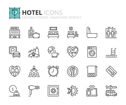 Outline icons about hotel