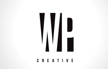 WP W P White Letter Logo Design with Black Square.