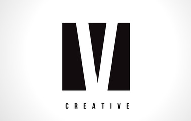 V White Letter Logo Design with Black Square.