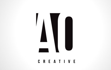 AO A O White Letter Logo Design with Black Square.