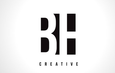 BH B H White Letter Logo Design with Black Square.