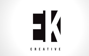 EK E K White Letter Logo Design with Black Square.