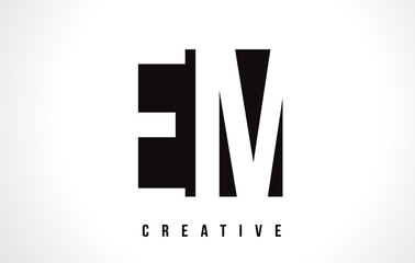 EM E M White Letter Logo Design with Black Square.