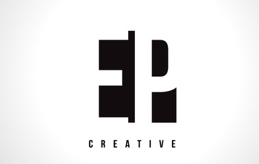 EP E P White Letter Logo Design with Black Square.
