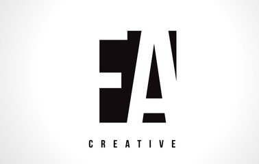 FA F A White Letter Logo Design with Black Square.