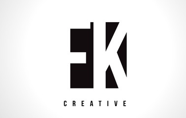 FK F K White Letter Logo Design with Black Square.