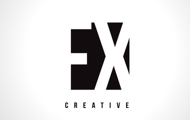 FX F X White Letter Logo Design with Black Square.