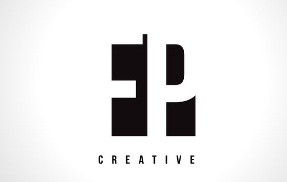 FP F P White Letter Logo Design with Black Square.