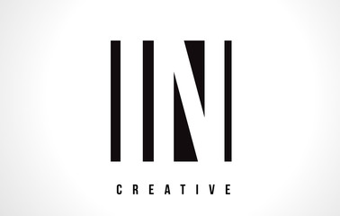 IN I N White Letter Logo Design with Black Square.