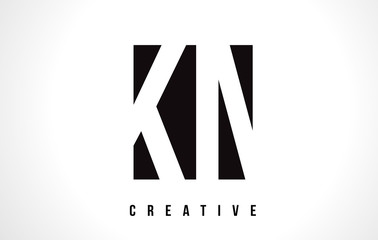 KN K N White Letter Logo Design with Black Square.