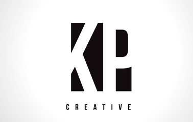 KP K P White Letter Logo Design with Black Square.