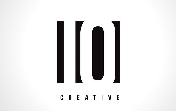 IO I O White Letter Logo Design with Black Square.