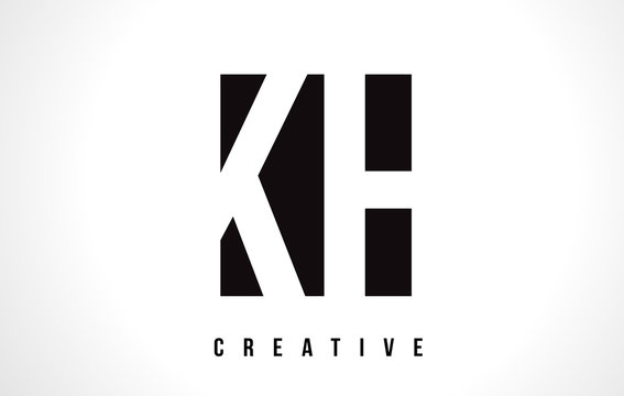 KH K H White Letter Logo Design with Black Square.