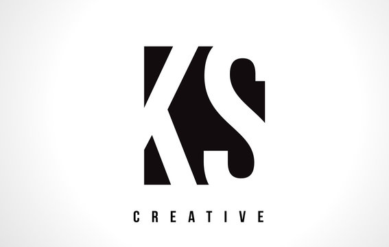 KS K S White Letter Logo Design with Black Square.