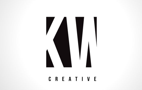 KW K W White Letter Logo Design with Black Square.