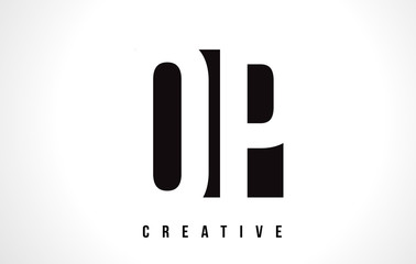 OP O P White Letter Logo Design with Black Square.