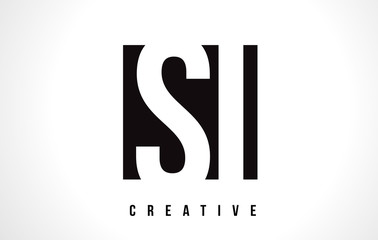 SI S I White Letter Logo Design with Black Square.