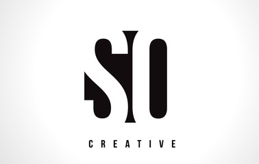 SO S O White Letter Logo Design with Black Square.