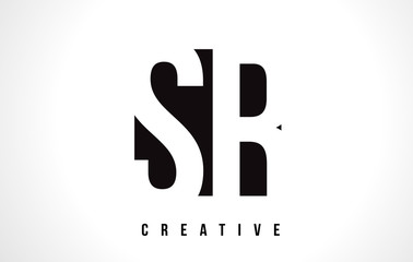 SR S R White Letter Logo Design with Black Square.