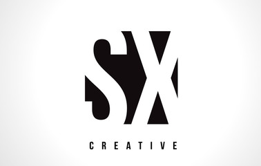 SX S X White Letter Logo Design with Black Square.