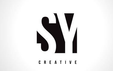 SY S Y White Letter Logo Design with Black Square.