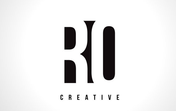 RO R O White Letter Logo Design with Black Square.