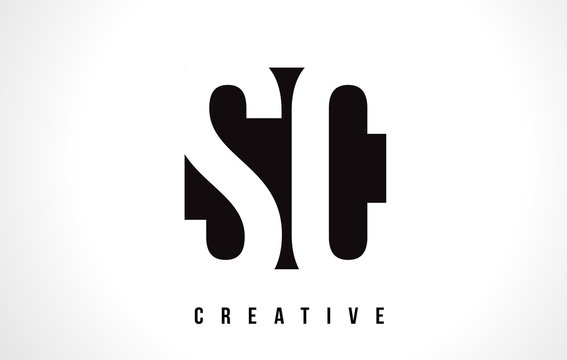 SC S C White Letter Logo Design with Black Square.