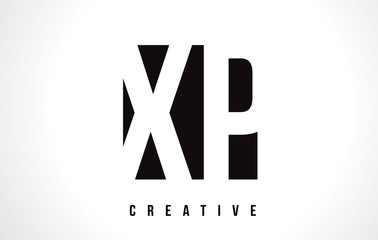 XP X P White Letter Logo Design with Black Square.
