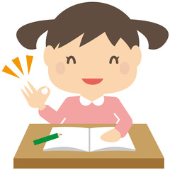 勉強するかわいいツインテールの女の子　OK