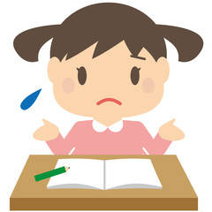 勉強するかわいいツインテールの女の子　お手上げ