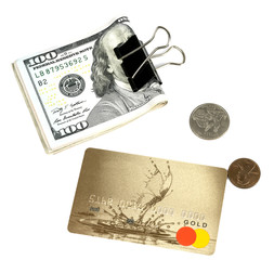 Dollars, plastic card and cents