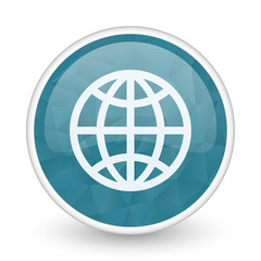 Earth brillant crystal design round blue web icon.