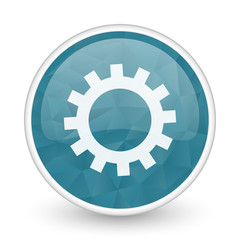 Gear brillant crystal design round blue web icon.