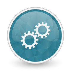 Gear brillant crystal design round blue web icon.