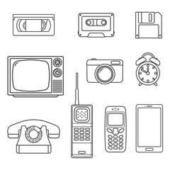 Set retro electronic outline icon