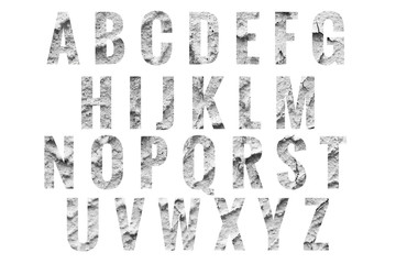 Abc gray plaster texture Alphabet letters isolated on white background. Design - element.