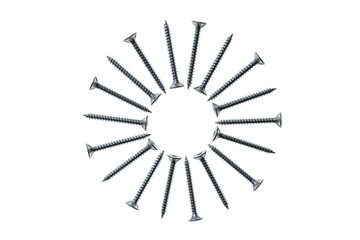 Fototapeta premium isolated metal screws arranged in circle on white background