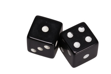 Two dice showing one and four