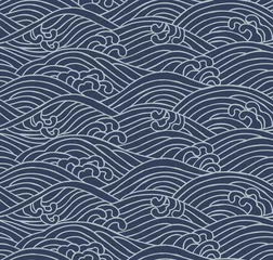Behang Japanse stijl Japans traditioneel patroon Aranami Ruwe golven.