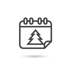 Happy New Year icon. Mono vector symbol calendar with Christmas tree.