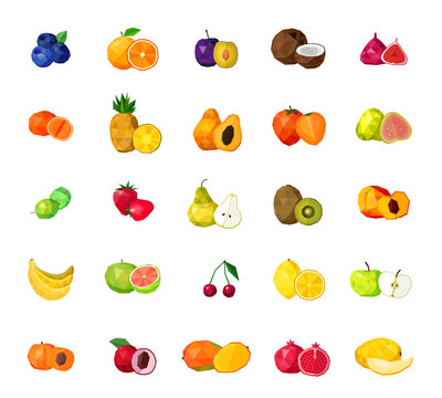 Fresh Fruits  Big Polygonal Icons Set
