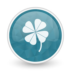 Four-leaf clover brillant crystal design round blue web icon.