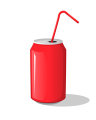 Cola drink in a red metal bank bottle cup with sticks