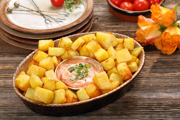 Patatas bravas traditional Spanish potatoes snack tapas
